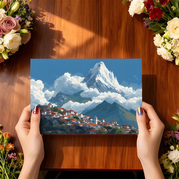 Home office with a scenic mountain mural creating a wide, inspiring workspace atmosphere