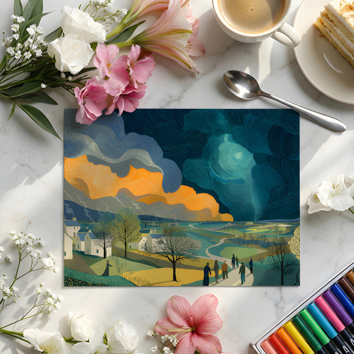 A home study featuring the illustrative rural landscape wallpaper for a scholarly atmosphere.