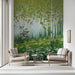 Spring woodland mural with white flowers in a bright home office space