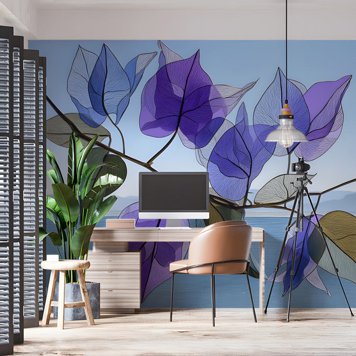 Abstract floral wall art installed in a sun-filled dining room with contemporary decor