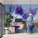 Abstract floral wall art installed in a sun-filled dining room with contemporary decor