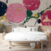 Contemporary bedroom showing an abstract paint-stroke mural as a bold, gallery-style backdrop.