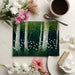 Woodland nature wallpaper featuring birch trees in a modern home office.