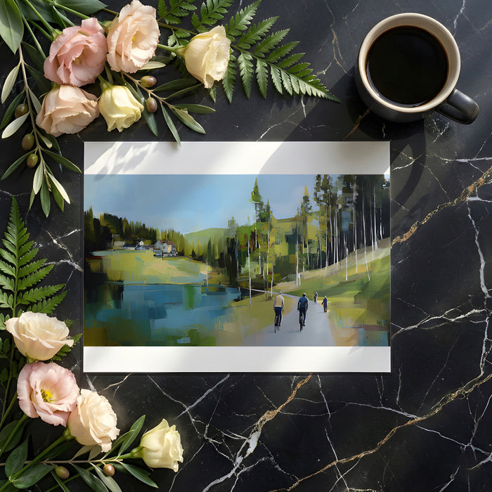 Nature themed landscape wall mural in a minimalist dining room