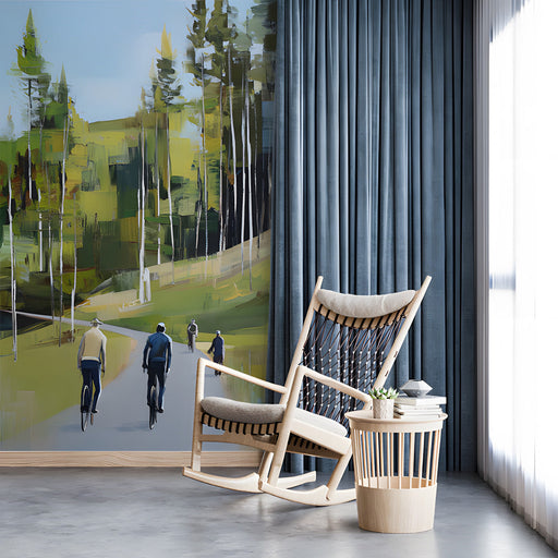 Cycling countryside mural installed in a modern bright study