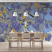 Citrus orchard mural installed in a sun-drenched modern dining room with oak furniture