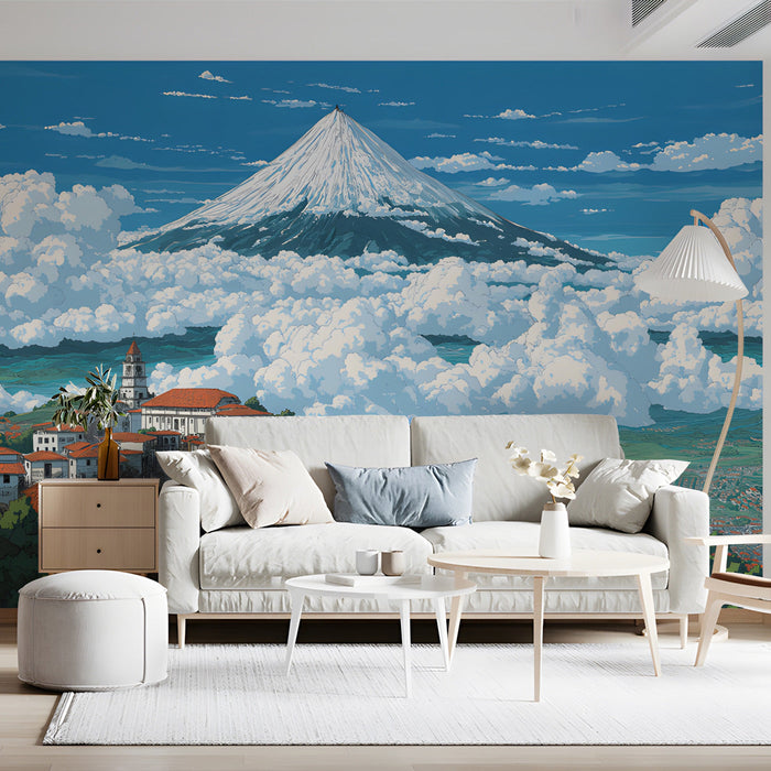 Study wall covered in a sprawling cinematic mountain landscape mural