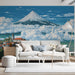Study wall covered in a sprawling cinematic mountain landscape mural