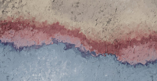 Abstract wall mural featuring thick layers of sandy beige, terracotta rose, and slate blue in a painterly style.