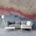 A calm, sophisticated study room with an abstract painted landscape mural above a dark wood desk.