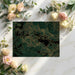 Sophisticated home office wall mural in deep green with gold floral accents
