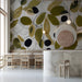 Modern cafe featuring an olive branch botanical mural on the feature wall