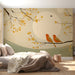 Bird and nature themed wallpaper installed in a peaceful bedroom