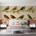 A bright home office with a classic ornithological mural creating an intellectual and calm workspace