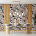 Dressing room space accented with a detailed floral botanical mural wallpaper.
