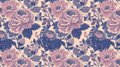 Vintage peony flower mural wallpaper with ink-wash navy leaves and soft blush pink petals on a cream background