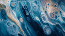 Abstract fluid art wallpaper featuring swirling deep blue, cerulean, and cream eddies with cellular structures.