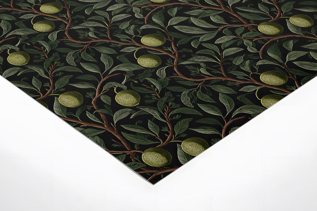 Sophisticated home office with botanical olive mural and warm leather accent chair