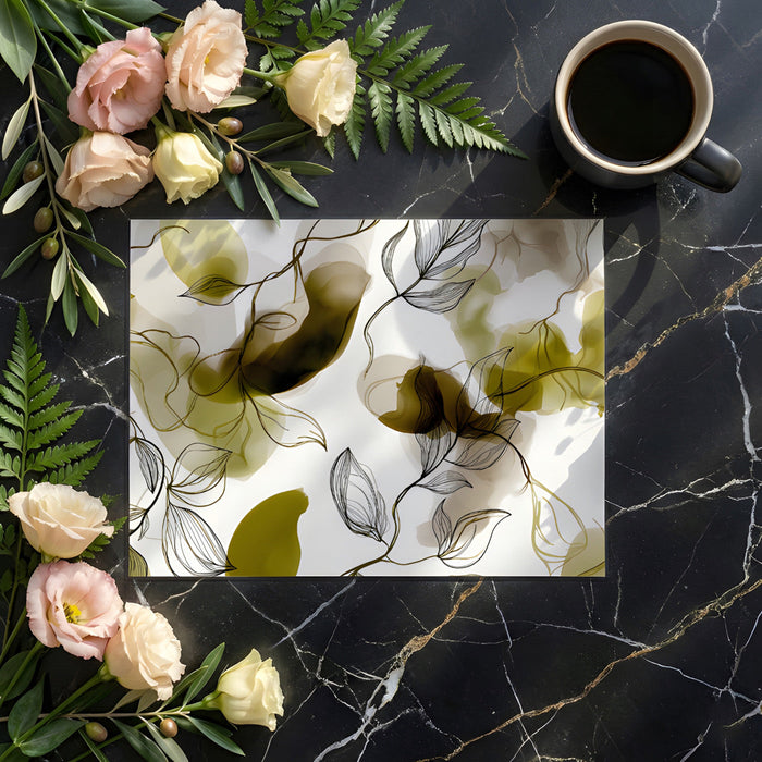 Bright home office space with delicate vine line art mural on the main feature wall
