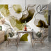 Elegant dining area decorated with artistic green ink wash and botanical line art wallpaper
