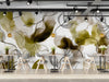 Modern restaurant wall featuring organic olive botanical wallpaper with minimalist furniture