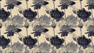 Floral pattern featuring charcoal ink-wash peonies and delicate line-work on a cream background