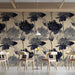 Elegant dining room wall covered in a botanical ink illustration mural