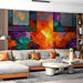 Living room with artistic floral wallpaper that adds energy and color to the eating area.