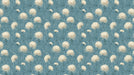 Floral wallpaper pattern featuring cream chrysanthemum flowers and swirling vines on a dusty blue background