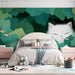 Playful bedroom wall mural showing a white cat hiding in green leaves near a white crib