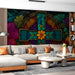 Stained glass mural installed as a focal wall in a sophisticated commercial space
