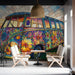 Stained glass van mural installed in a bohemian reataurant with velvet furniture