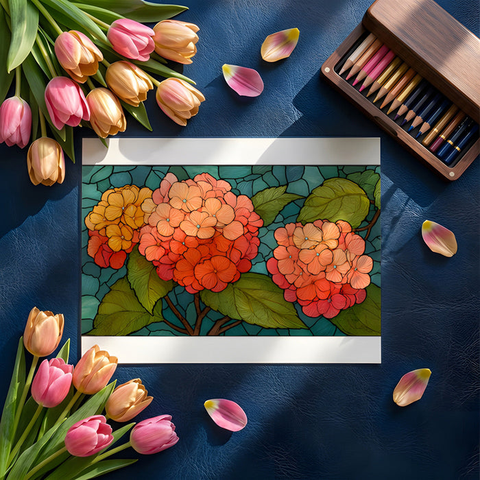 Close-up of botanical floral mural wallpaper in a bright kitchen breakfast nook