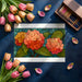 Close-up of botanical floral mural wallpaper in a bright kitchen breakfast nook