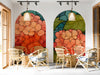 Stained glass hydrangea mural installed on a bar feature wall with warm lighting