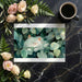 A bright, plant-filled home office wall featuring a whimsical cat resting among garden leaves.