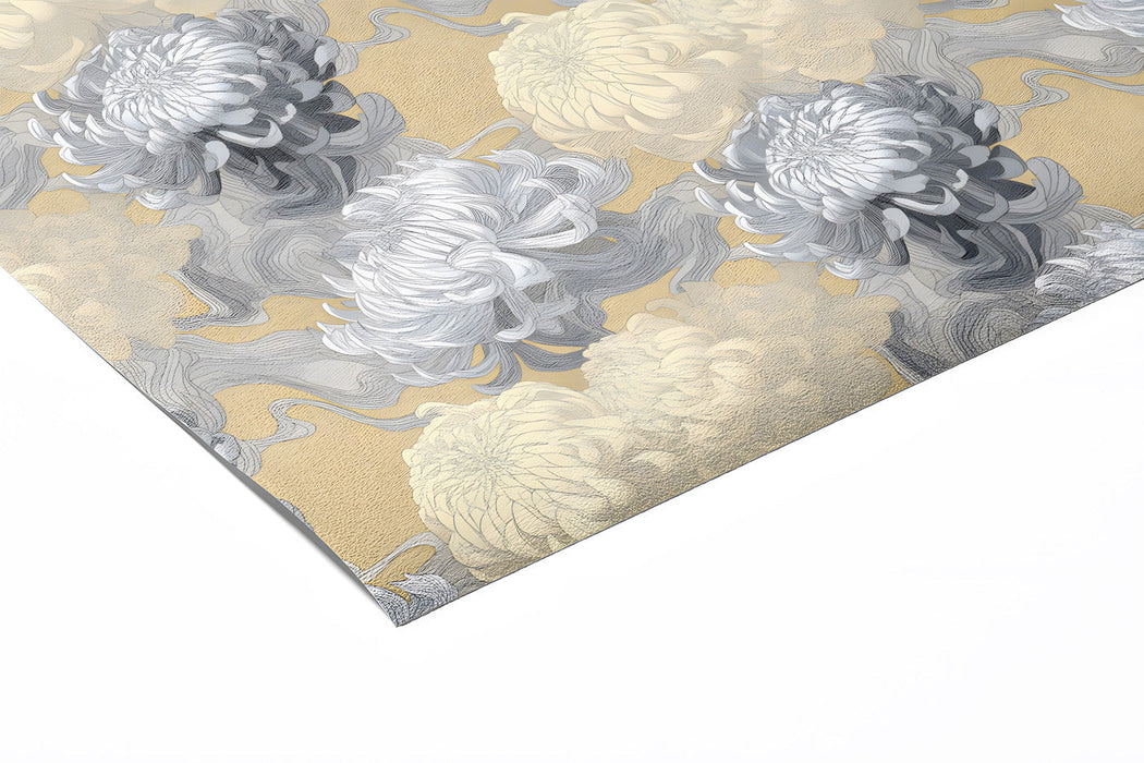 A stylish living room with the floral wallpaper providing a refined backdrop to modern furniture.