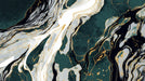 Abstract marble wallpaper pattern featuring swirling dark green, black, white, and gold metallic veins