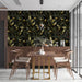 Dining room wall featuring olive branch mural wallpaper with wooden furniture