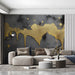 Luxury commercial space feature wall showcasing charcoal textured mural with gold metallic accents