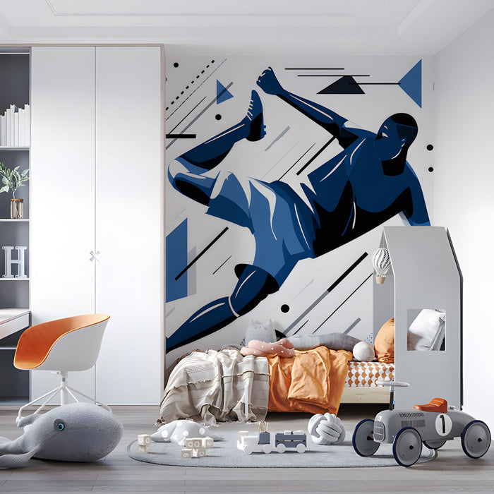 Contemporary kid's room with a bold athletic graphic wallpaper design
