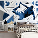 Sporty bedroom featuring a soccer action mural on the main feature wall