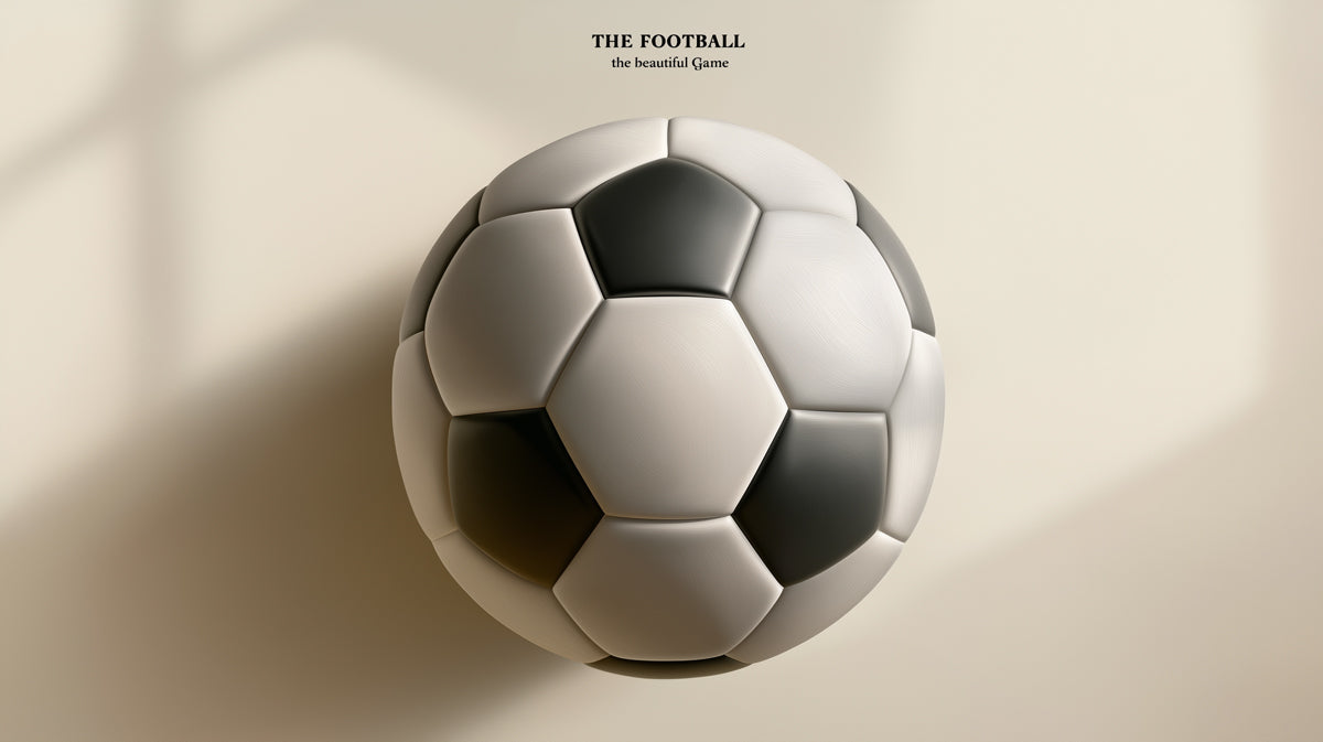 A clean, centered graphic of a classic black and white football on a light beige background