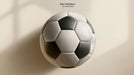 A clean, centered graphic of a classic black and white football on a light beige background