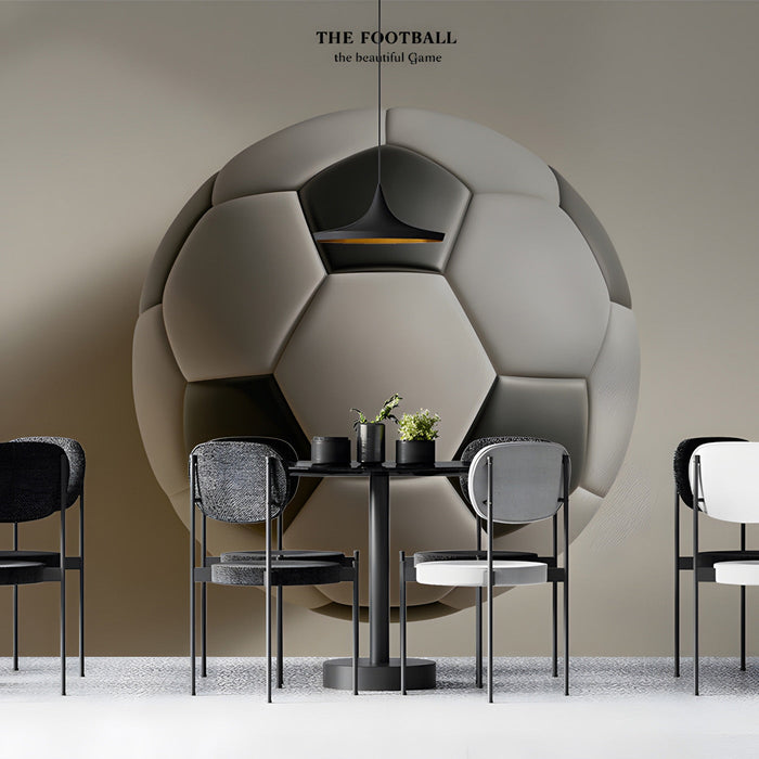 Bar wall decorated with a large, minimalist black and white football mural