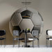 Bar wall decorated with a large, minimalist black and white football mural