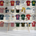 Study space decorated with a colorful football jersey wallpaper.
