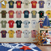Football jersey mural installed in a modern playroom with a minimalist desk.