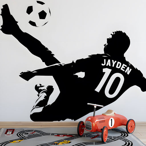Playroom design featuring a bold athletic soccer mural for an active kid's space