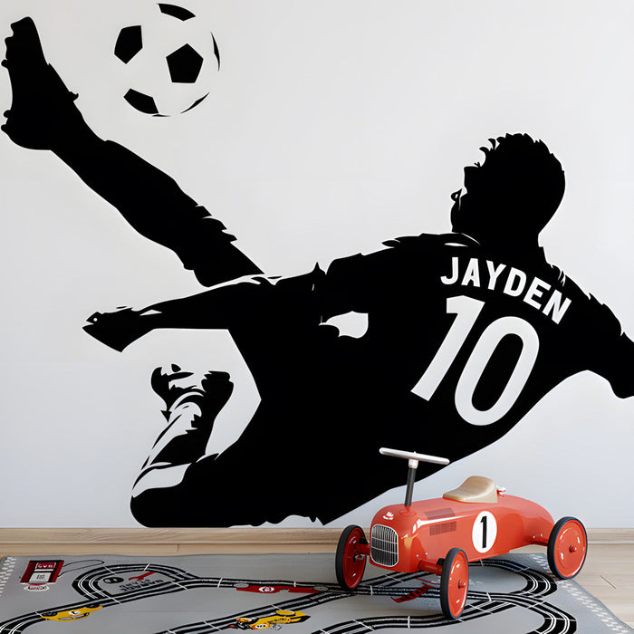 Playroom design featuring a bold athletic soccer mural for an active kid's space